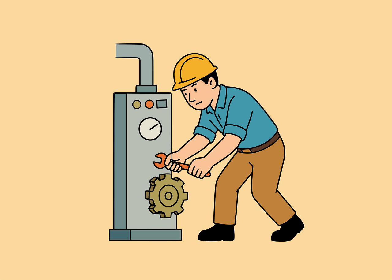 Ouvrier qui répare une machine